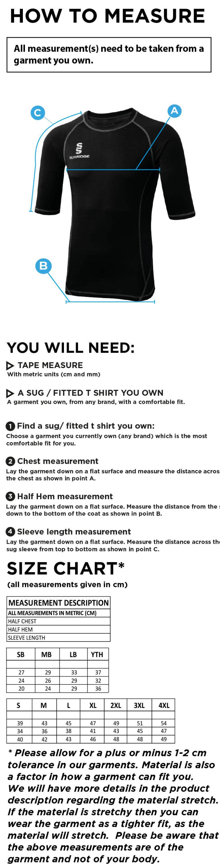 Sheppey CC - Premier Short Sleeve Sug - Size Guide