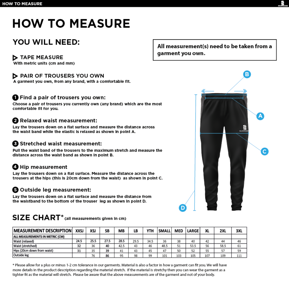 Sheppey CC - Tek Slim Pant - Size Guide