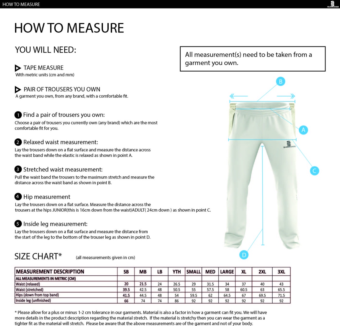 Sheppey CC - Standard Playing Pant - Size Guide