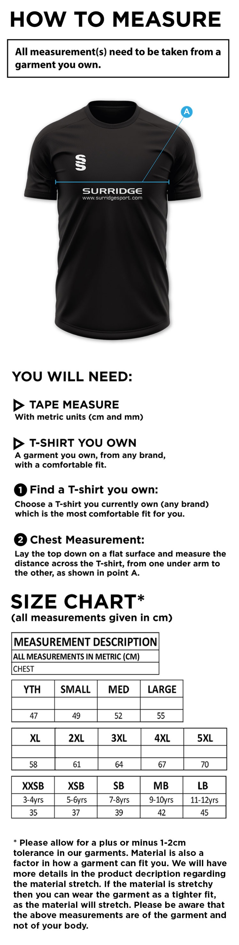 Sheppey CC - Blade Polo Shirt - Size Guide