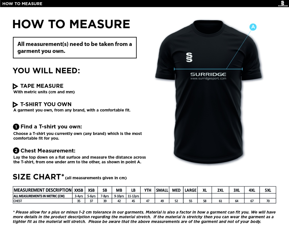 Sheppey CC - Women's Blade Polo Shirt - Size Guide