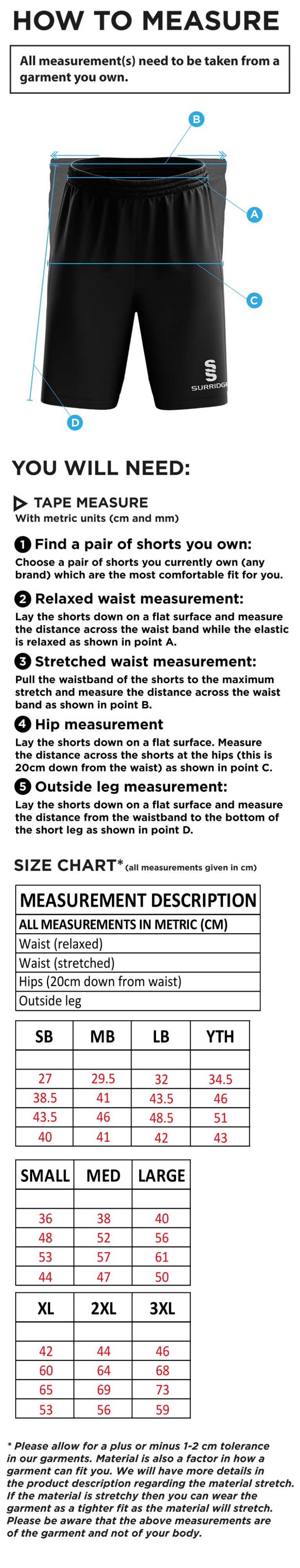 Sheppey CC - Ripstop Short - Size Guide