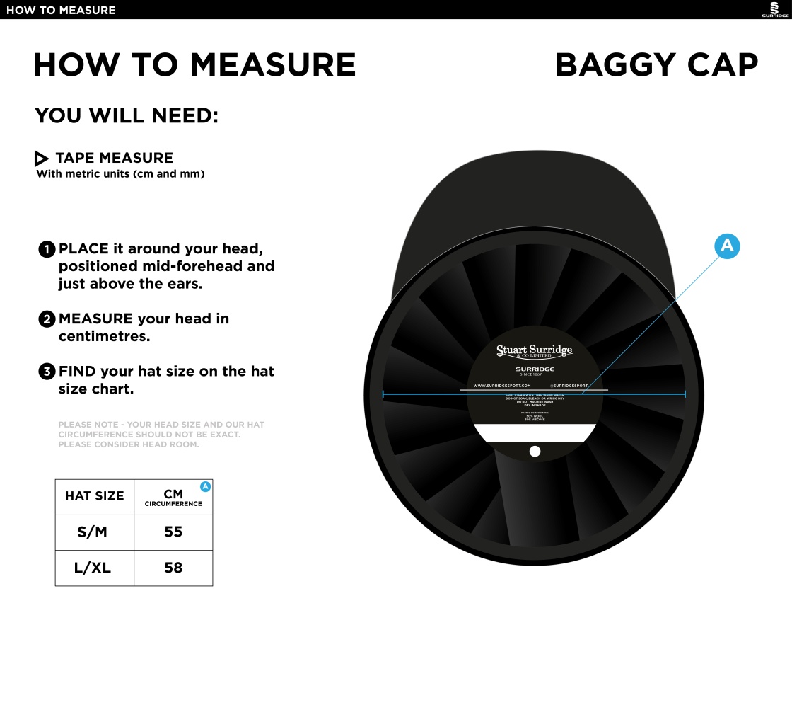 Sheppey CC - Baggy Cricket Cap - Size Guide