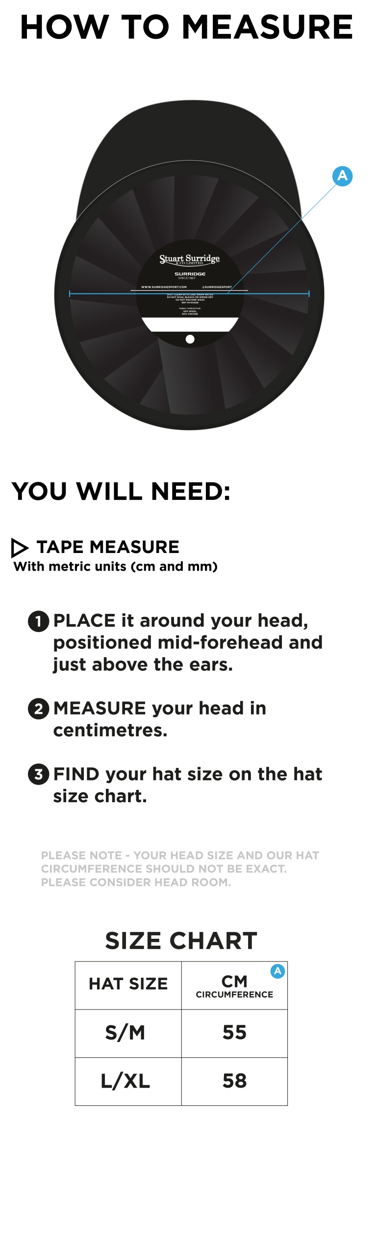 Sheppey CC - Baggy Cricket Cap - Size Guide