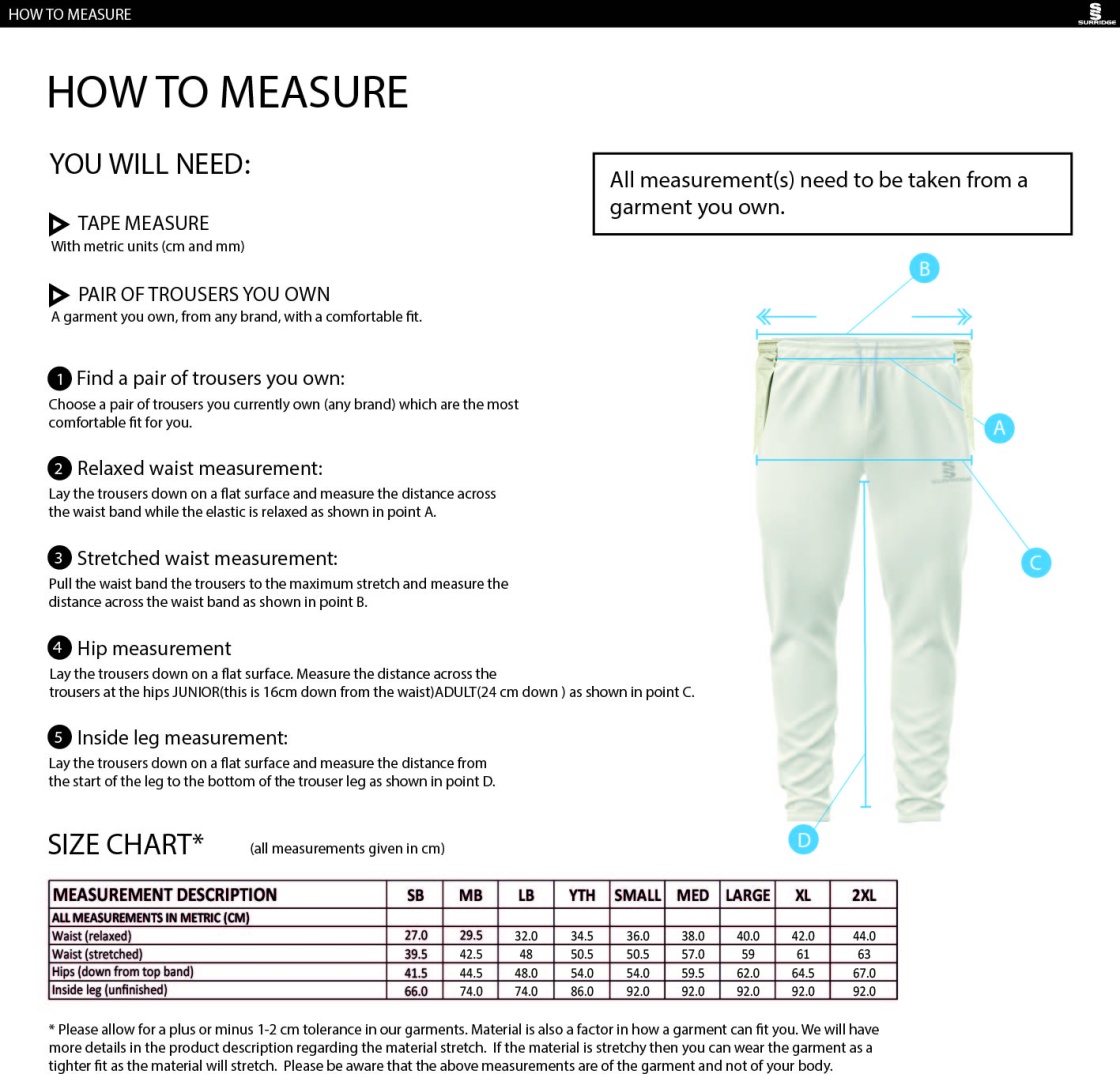 Sheppey CC - Tek Playing Pant - Size Guide