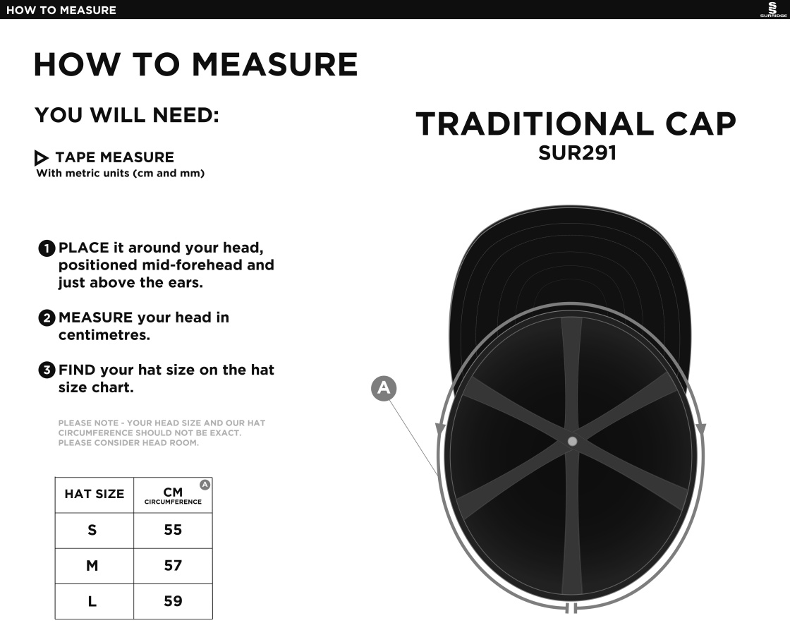 Sheppey CC - English Playing Cap - Size Guide