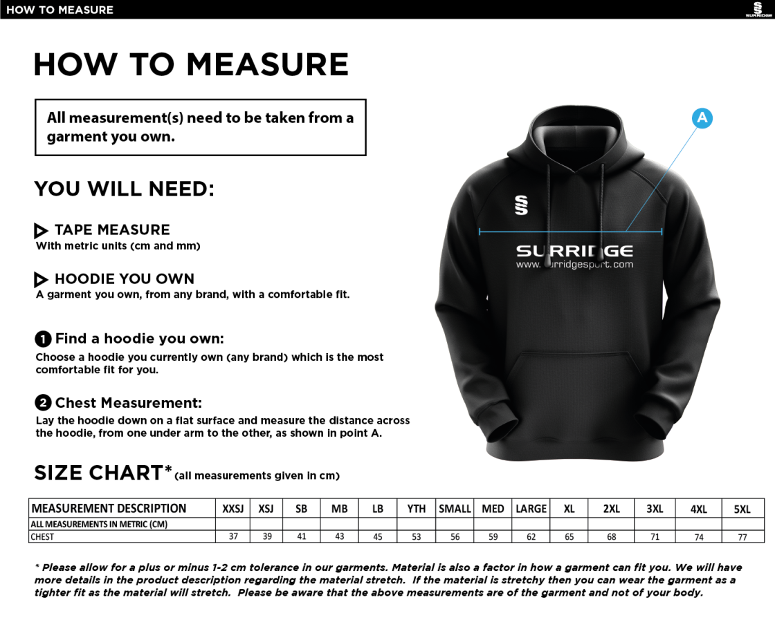 Sheppey CC - Fuse Hoody - Size Guide