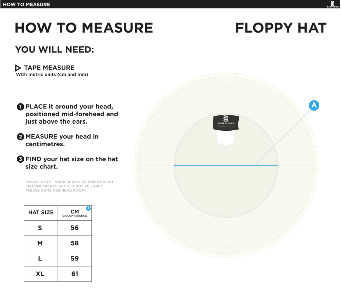 Sheppey CC - Floppy Hat - Size Guide